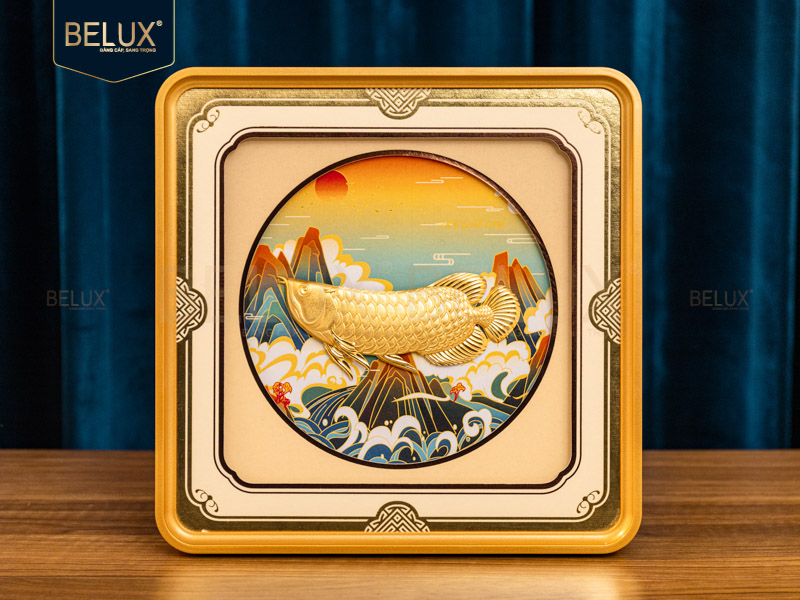 Tranh Cá Rồng Dát Vàng 24k 28x28cm